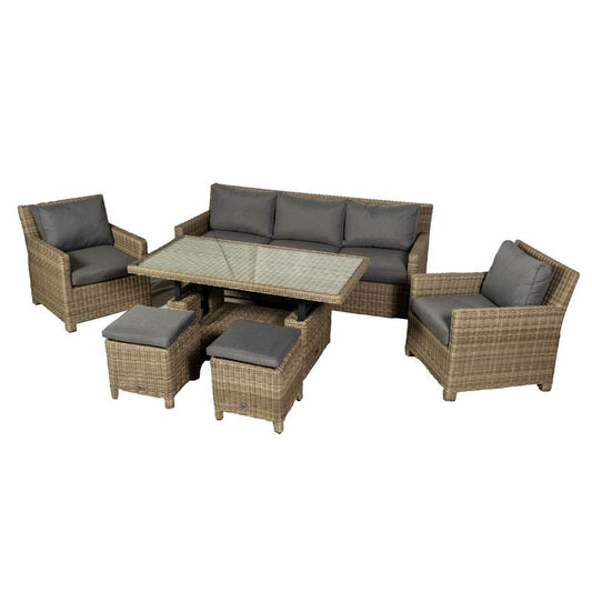 Wentworth Rattan Garden Patio Dining Set by Royalcraft - 5 Seats Grey Cushions