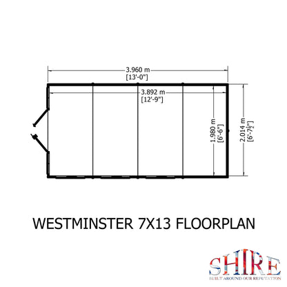 Shire Westminister 7' 1" x 14' 3" Apex Summerhouse - Premium 12mm Cladding Shiplap