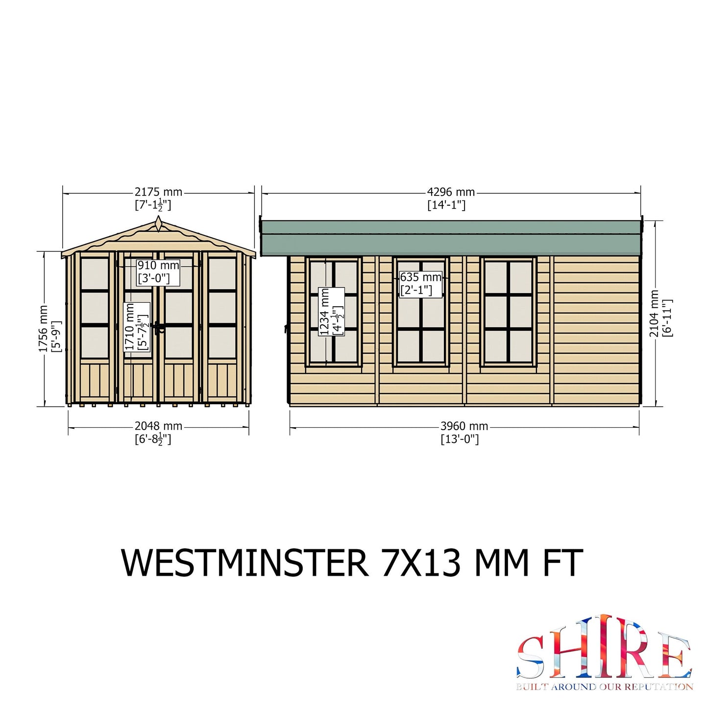 Shire Westminister 7' 1" x 14' 3" Apex Summerhouse - Premium 12mm Cladding Shiplap