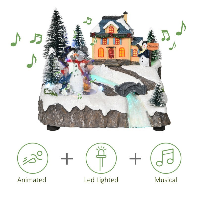 Animated Christmas Village Scene Musical Holiday Decoration with LED Light