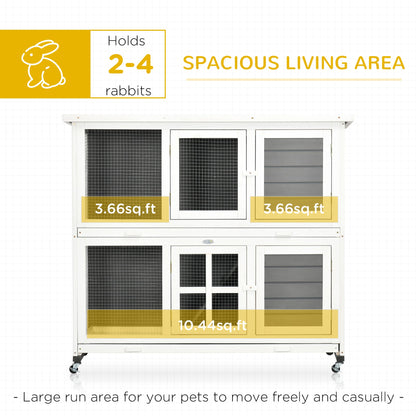 PawHut Wooden Rabbit Hutch with Wheels