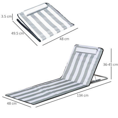 Set Of 2 Beach Mat Seat Adjustable Back Metal Frame Fabric Cover Foldable w/ Bag