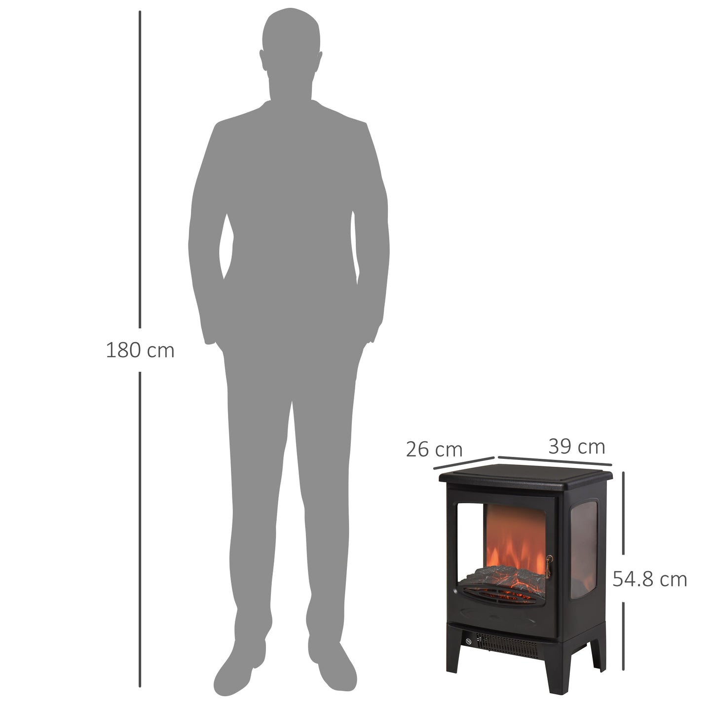 900W/1800W Tempered Glass Electric Fireplace Heater-Black