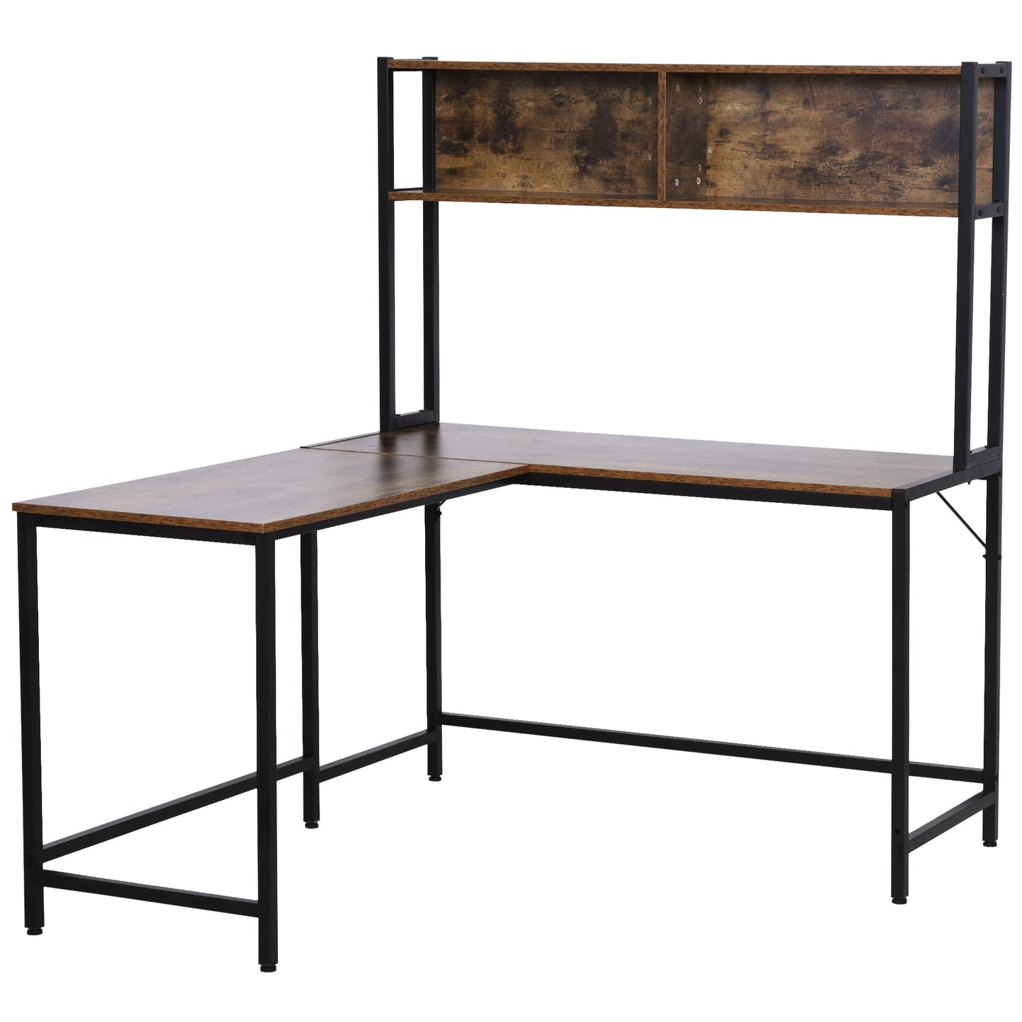 149H x 140L x 125W cm Particle Board Industrial L-Shaped Desk w Shelf - Brown & Black