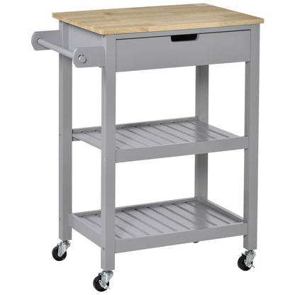 Kitchen Trolley Utility Cart on Wheels with Rubberwood Worktop