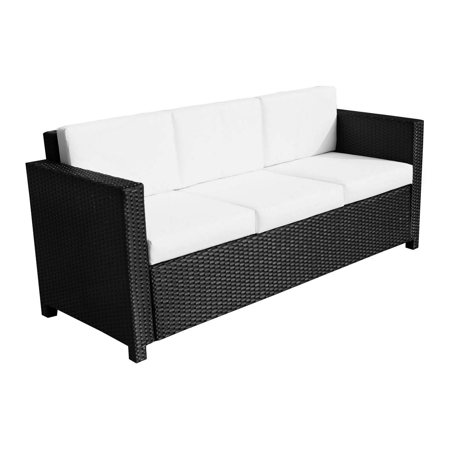 3 Seater Rattan Sofa All-Weather Wicker Weave Metal Frame Chair with Fire Resistant Cushion-Black