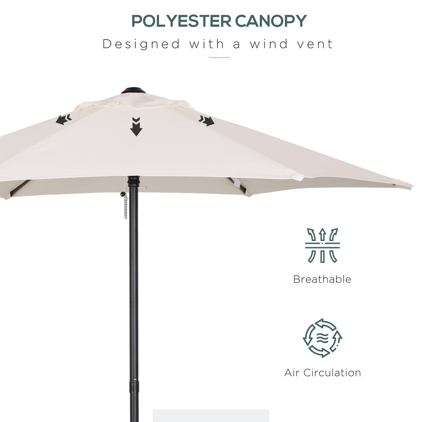 2m Aluminium Pole Garden Parasol - Cream White