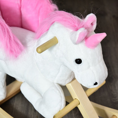 Unicorn Rocking Horse Kids Wooden Ride On Plush Toy w/ Music