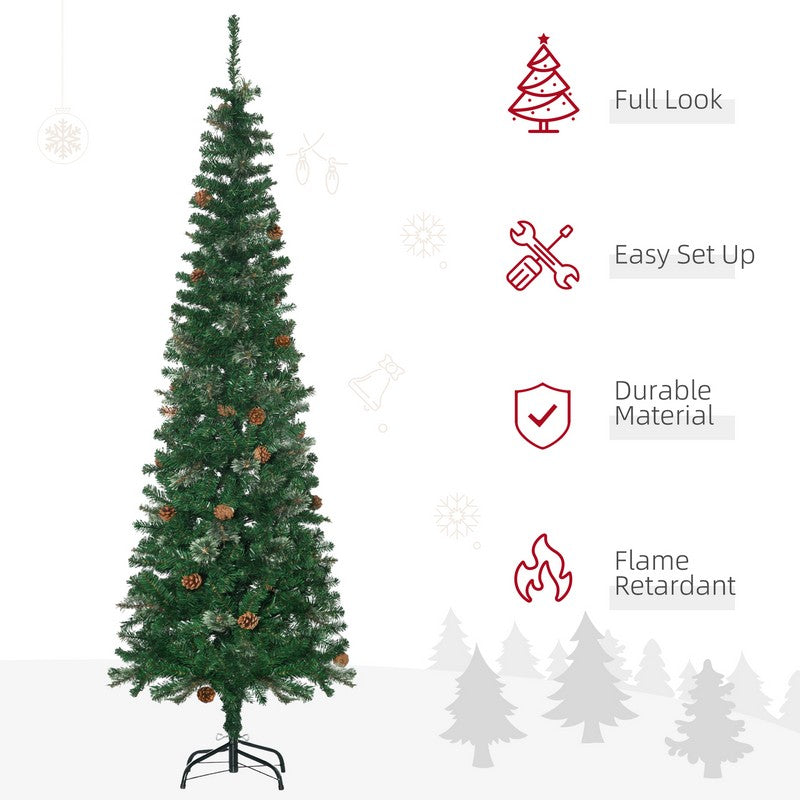 6.5FT Tall Pencil Slim Artificial Christmas Tree with Realistic Branches