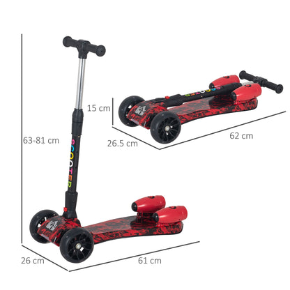 Scooter for Kids Toddler 3 Wheel Adjustable Height w/ Flashing Wheels Music Water Spray Foldable Kick Scooter for Boys and Girls 3 - 6 Yrs Red