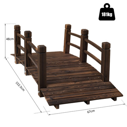 Outsunny 1.5M Wooden Garden Bridge Lawn Dcor Stained Finish Arc Outdoor Pond Walkway W/ Railings Water Yard Decoration