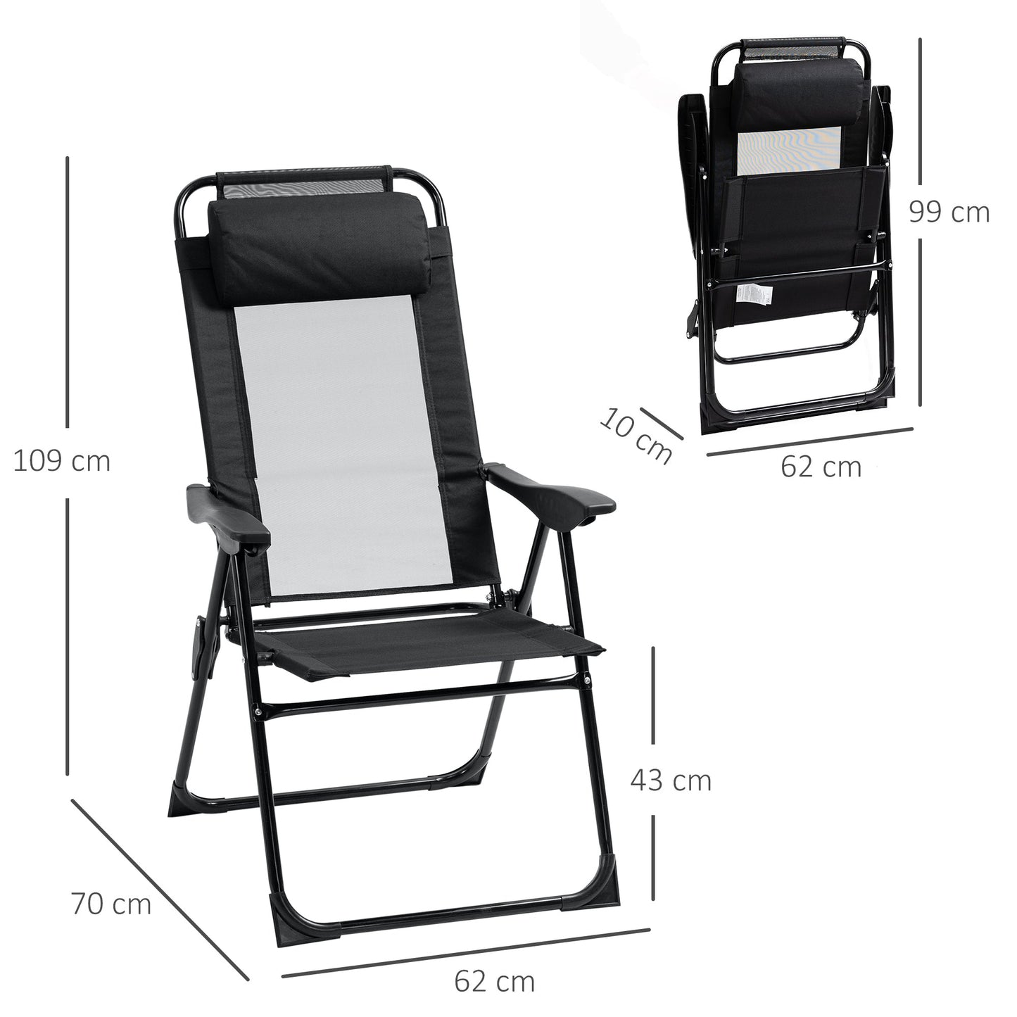 Set of 2 Portable Folding Recliner Outdoor Patio Adjustable Backrest