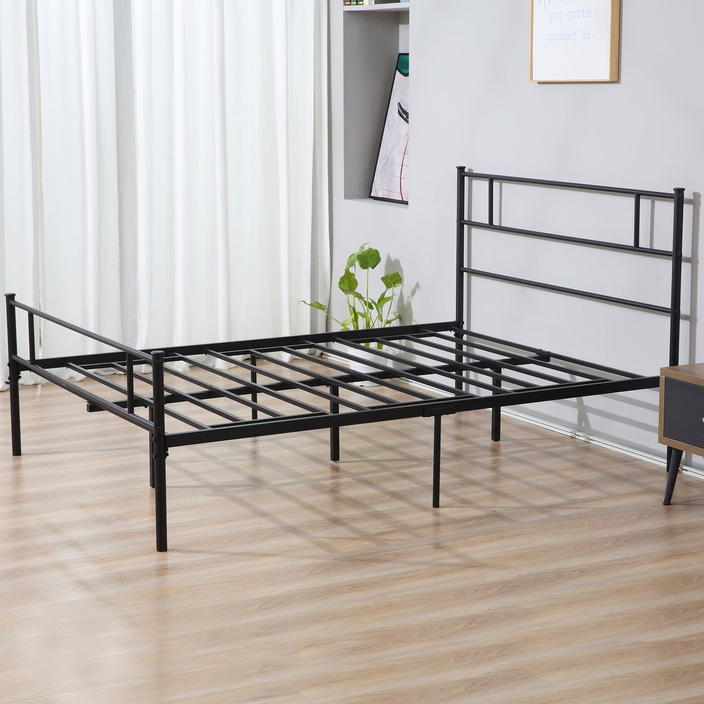 King Metal Bed Frame Solid Bedstead Base with Headboard and Footboard