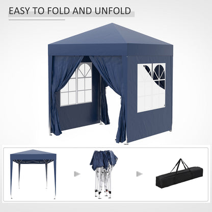 2m x 2m Garden Pop Up Gazebo Marquee Party Tent Wedding Awning Canopy New With free Carrying Case Blue + Removable 2 Walls 2 Windows