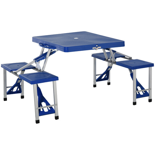 4 Seater Aluminum Portable Picnic Table with Foldable Seat Blue