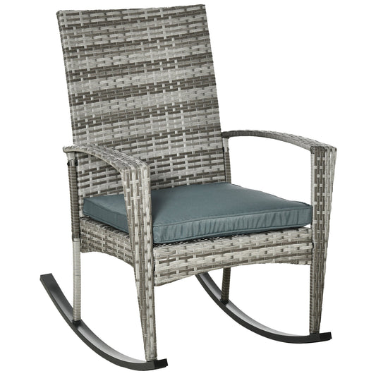 Rattan Rocking Chair Rocker Garden Furniture Seater Patio Bistro Relaxer Outdoor Wicker Weave with Cushion - Light Grey