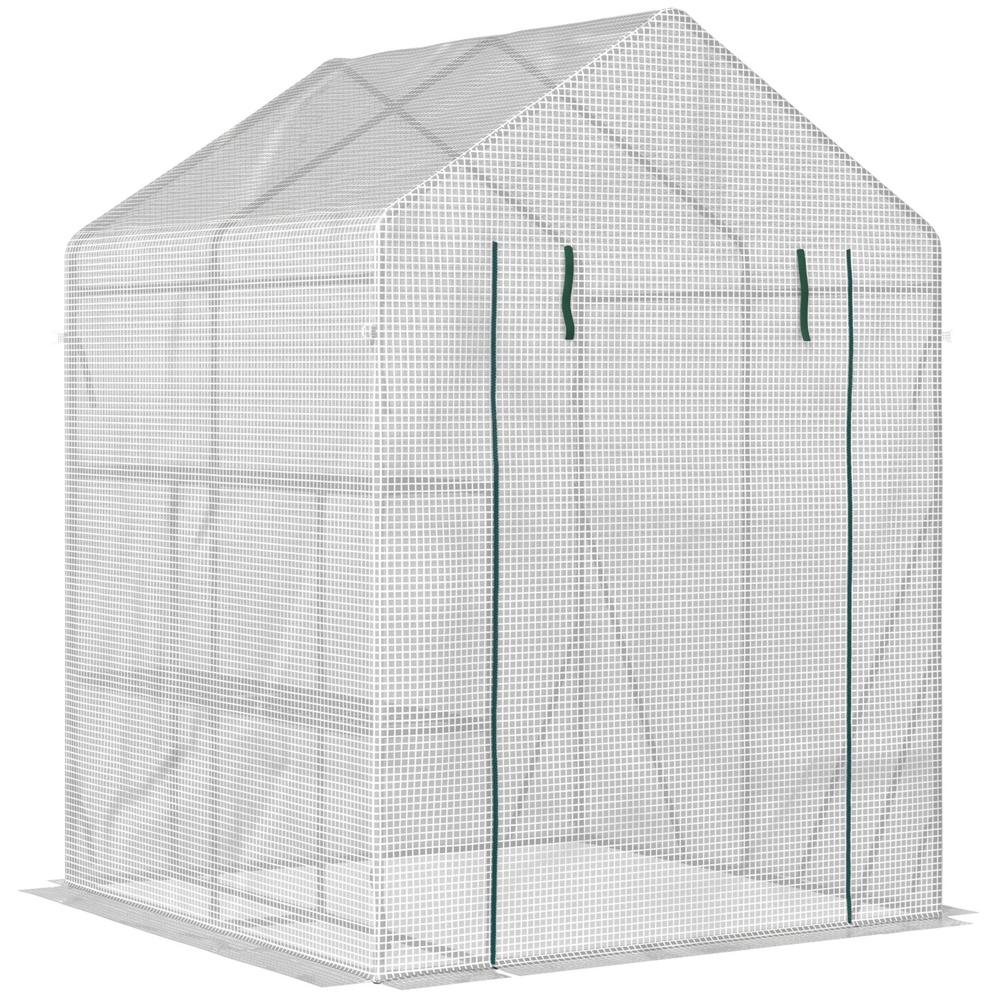 Greenhouse for Outdoor w/ 2 Tier Shelf Roll-Up Zippered Door PE Cover Green