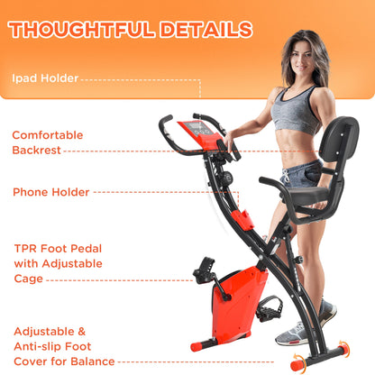 2-In-1 Upright Exercise Bike Adjustable Resistance Fitness Home Cycle Red