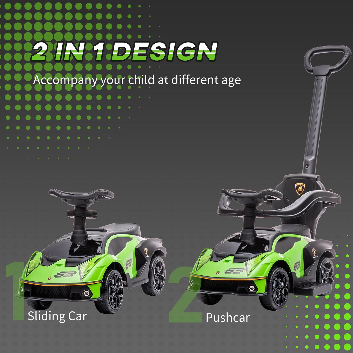 2 in 1 Baby Essenza SCV12 Ride On Car With Parenr Handle 1 To 3 Years Green by Aiyaplay