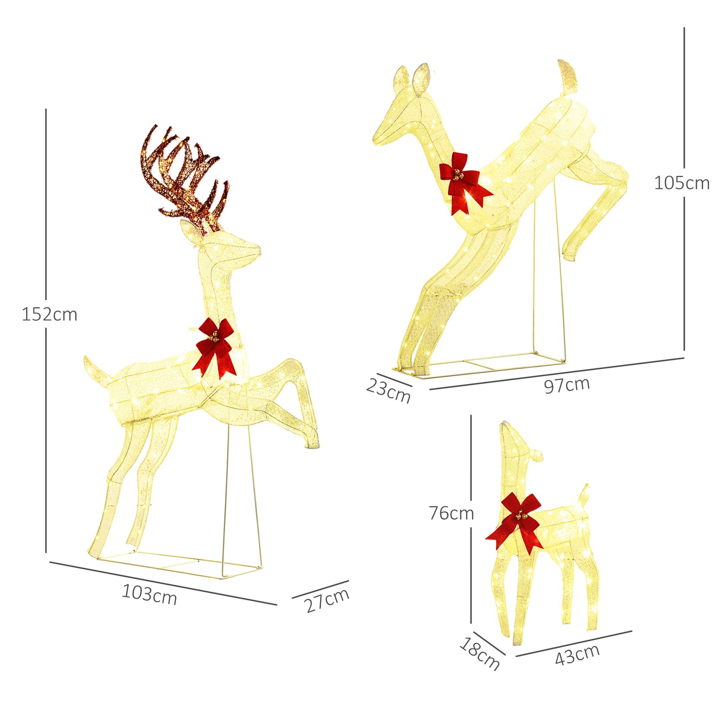 Three-Piece LED Light Reindeer Christmas Decoration