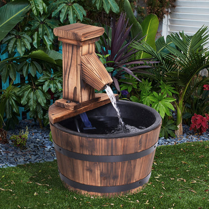 Wood Barrel Patio Water Fountain Garden Decorative Ornament Water Feature with Electric Pump