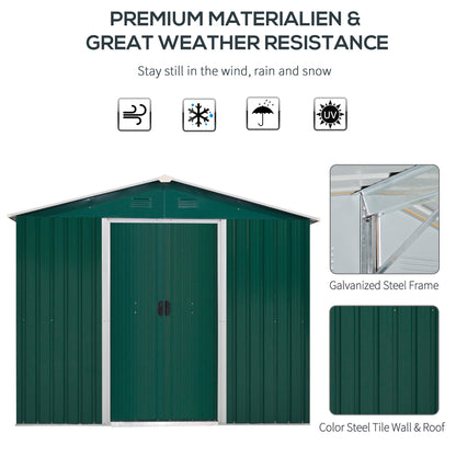 Galvanised 8 x 6' Sliding Double Door Apex Garden Shed With Ventilation Steel Green by Steadfast