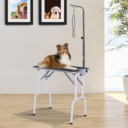 PawHut Folding Pet Grooming Table for Small Dogs with Adjustable Grooming Arm Max Load 30 KG