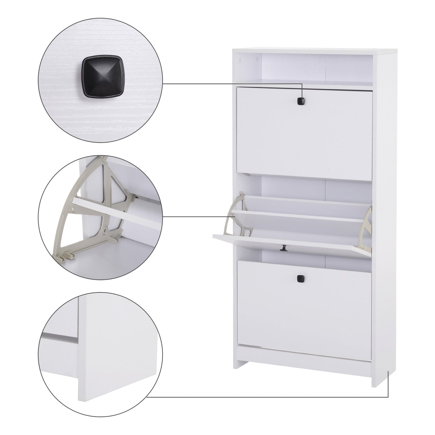 Homcom Three-Tipping Drawer Shoe Storage Cabinet - White