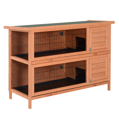 PawHut Double Decker Rabbit Hutch 4FT Guinea Pig Cage with No Leak Trays for Outdoor