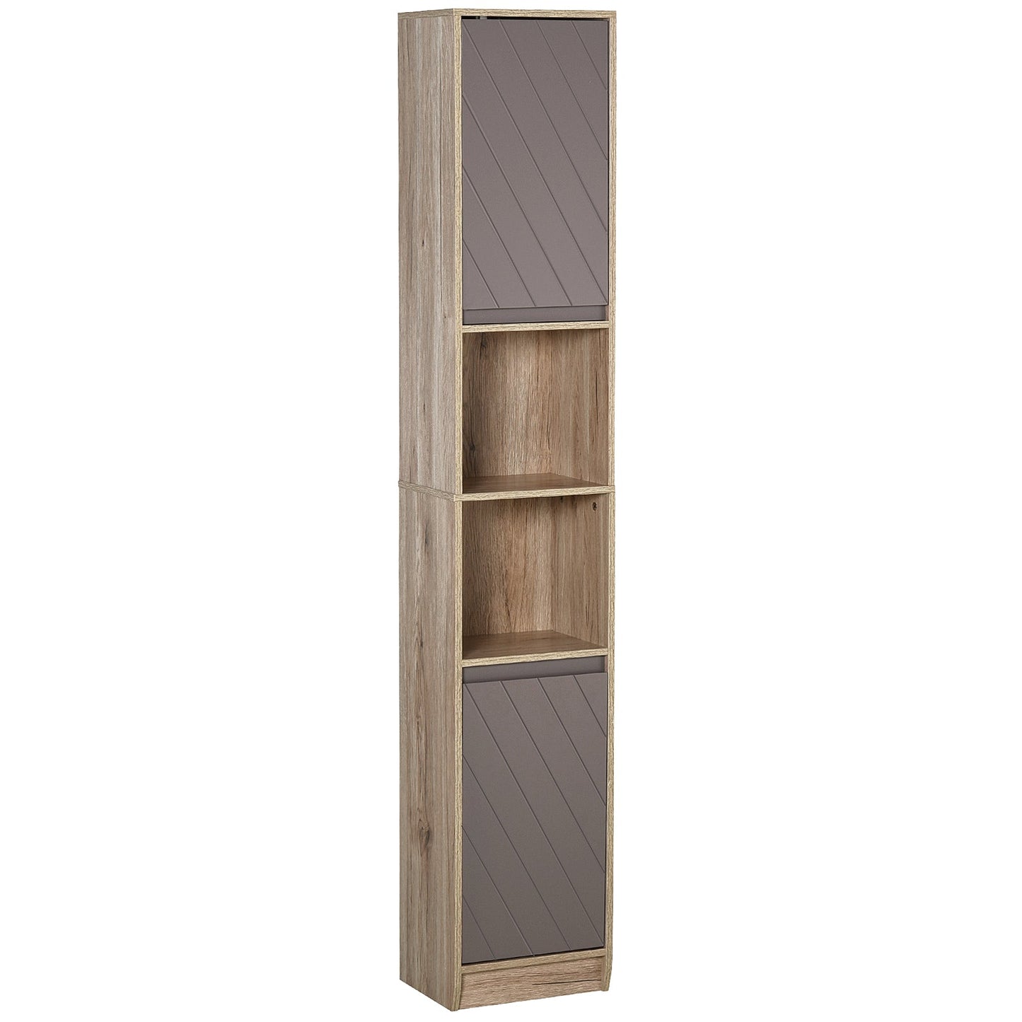 Freestanding Bathroom Storage Cabinet w/ 2 Cupboards 2 Compartments Home Organisation Anti-Tipping Elevated Base 30L x 24W x 170H cm Grey&Brown