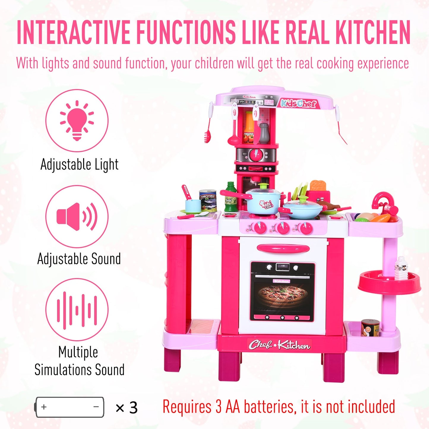 Kids 38-Piece Plastic Kitchen Play Set w/ Light & Sound Effects Pink