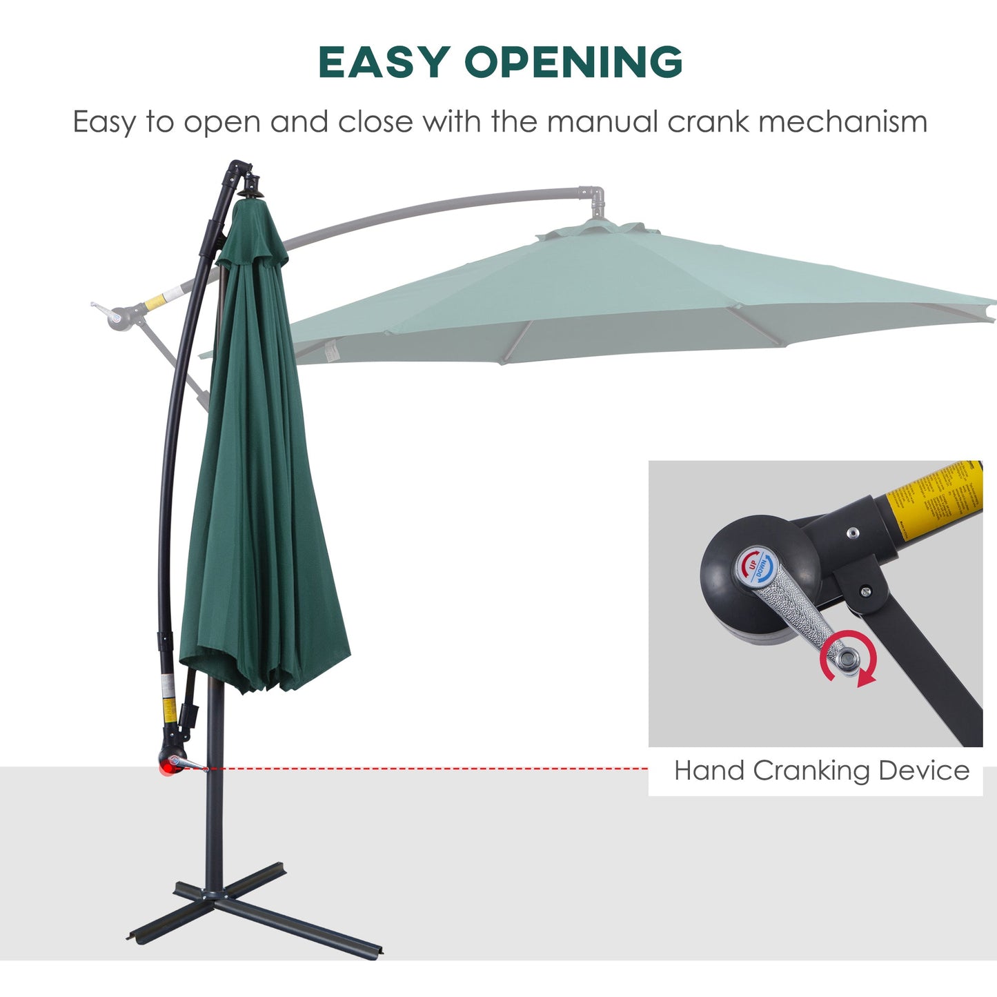 3M Garden Banana Parasol Hanging Cantilever Umbrella with Crank Handle