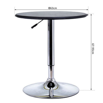 Adjustable Round Bistro Bar Table with PVC Leather Top Steel Base Home Kitchen Dining Desk Black