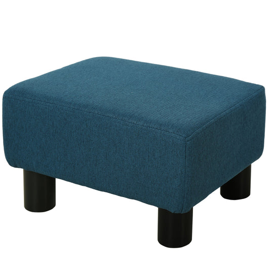 Linen Fabric Footstool Footrest Small Seat Foot Rest Chair Ottoman Light Home Office with Legs 40 x 30 x 24cm Blue