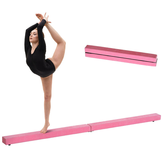 Suede Upholstered Wooden Folding Balance Beam Trainer Pink