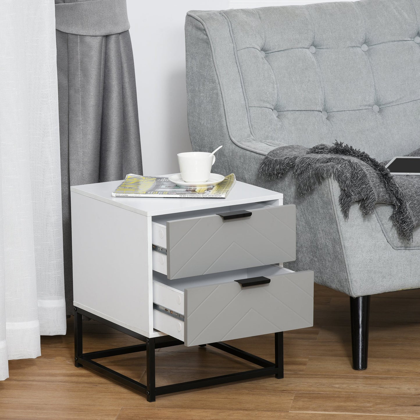 Bedside Cabinet with 2 Drawer Storage Unit