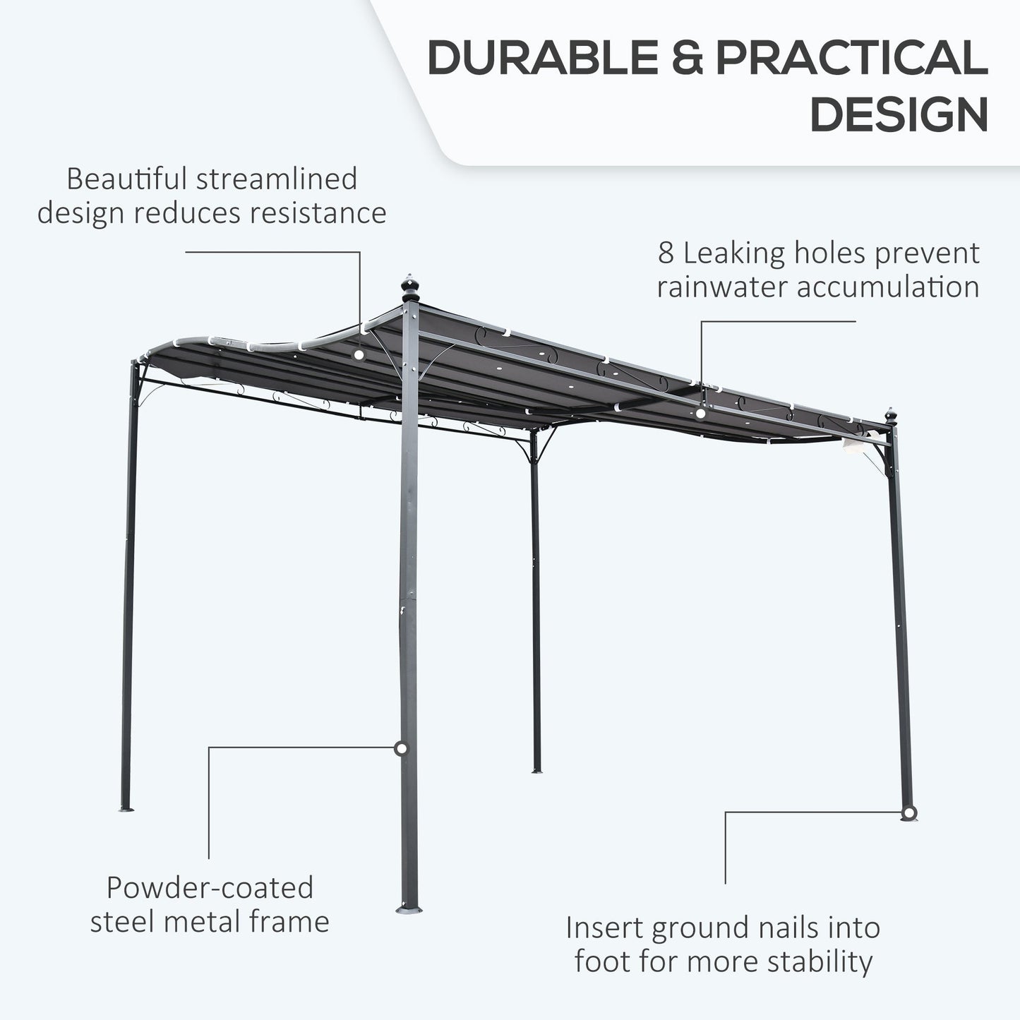 3x3m Freestanding Metal Wall Awning Canopy Grey