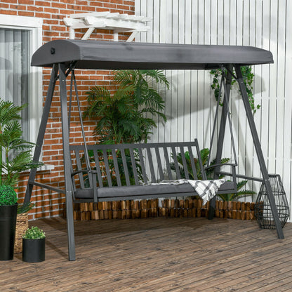 Three-Seater Metal Garden Swing Chair - Dark Grey