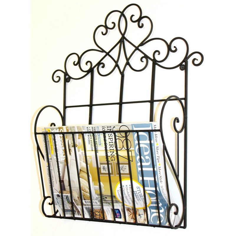 Black Scroll Wall Hanging Single Section Magazine Rack