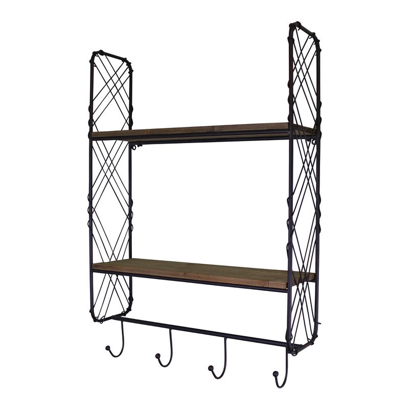 Industrial Shelving Unit Metal & Wood Black 2 Shelves