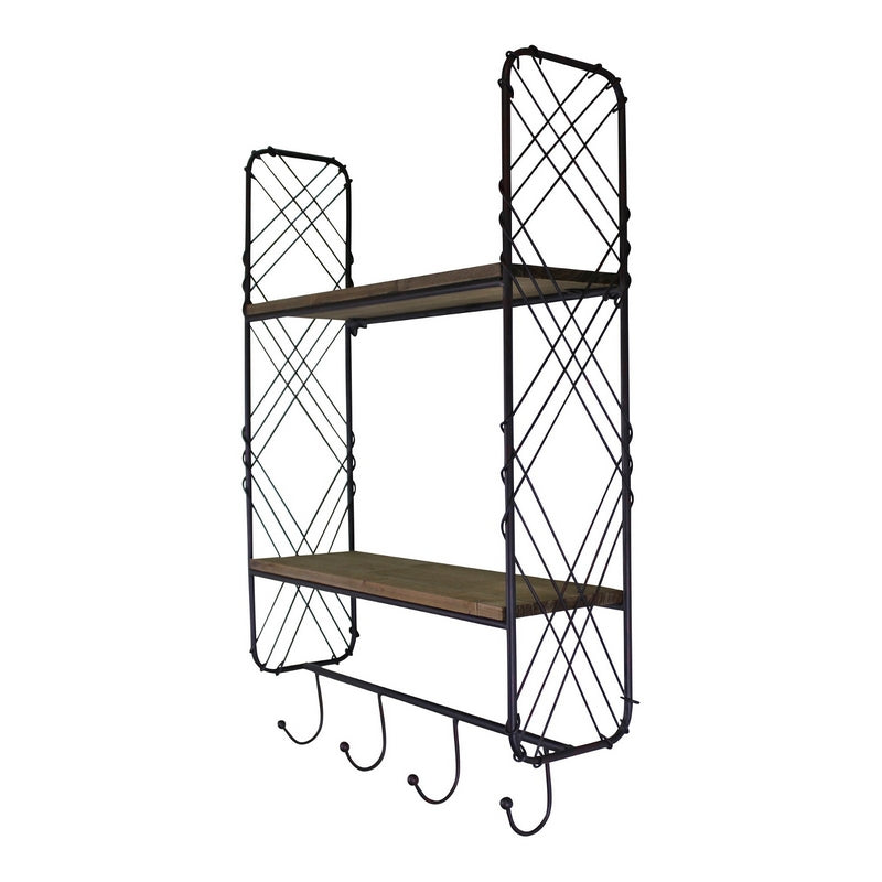 Industrial Shelving Unit Metal & Wood Black 2 Shelves