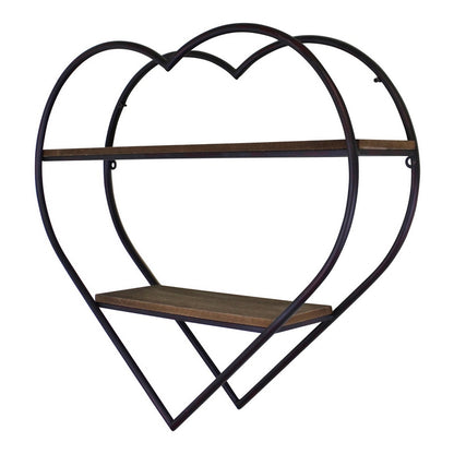 Rustic Shelving Unit Metal & Wood Black 2 Shelves