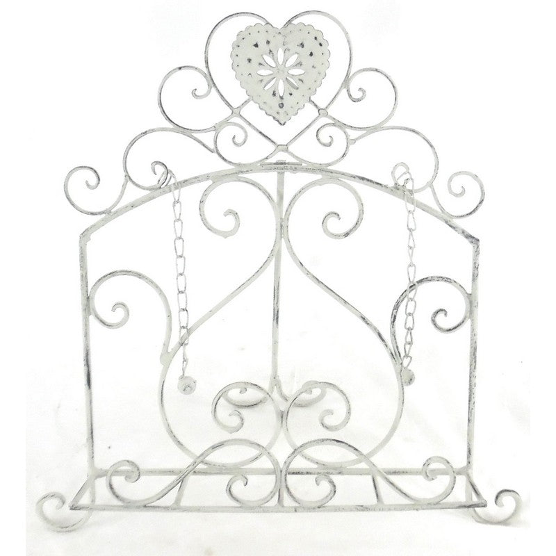 Shabby Chic Recipe Book Holder Metal Cream with Heart Pattern - 39cm