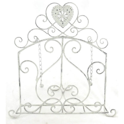 Shabby Chic Recipe Book Holder Metal Cream with Heart Pattern - 39cm