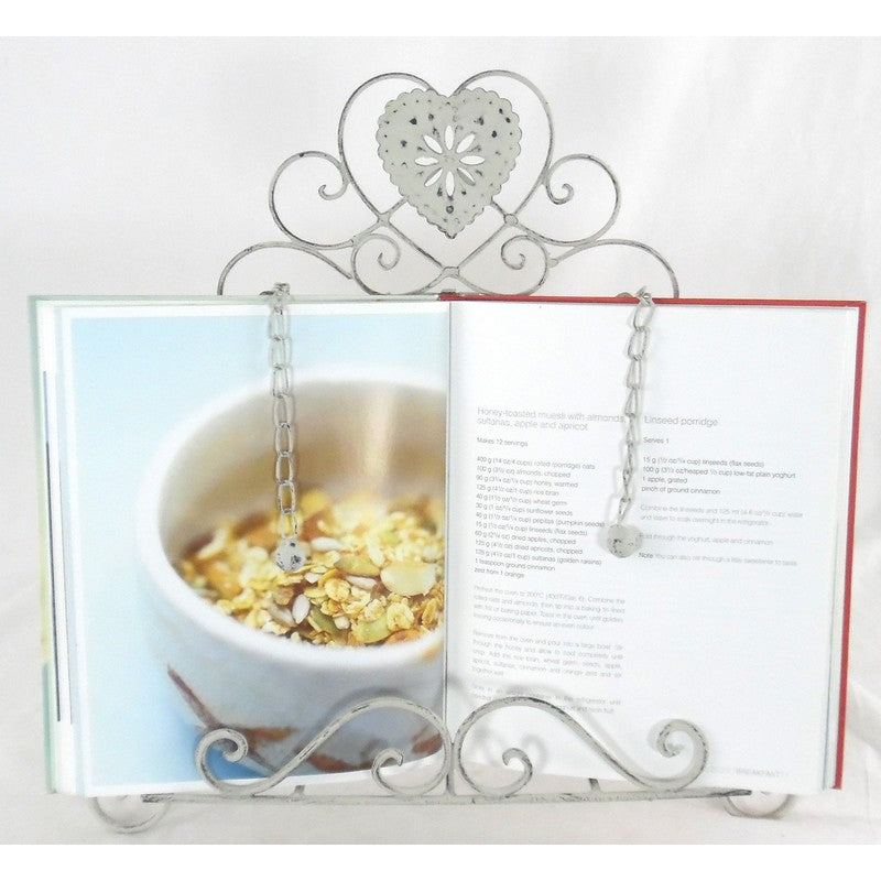 Shabby Chic Recipe Book Holder Metal Cream with Heart Pattern - 39cm