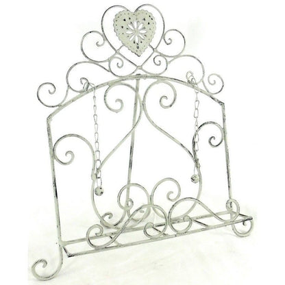 Shabby Chic Recipe Book Holder Metal Cream with Heart Pattern - 39cm