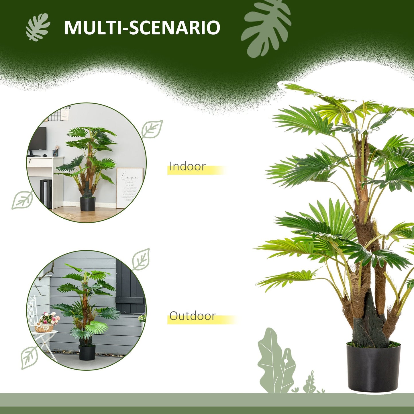 Artificial Tropical Palm Tree Fake Decorative Plant in Nursery Pot for Indoor Outdoor Décor