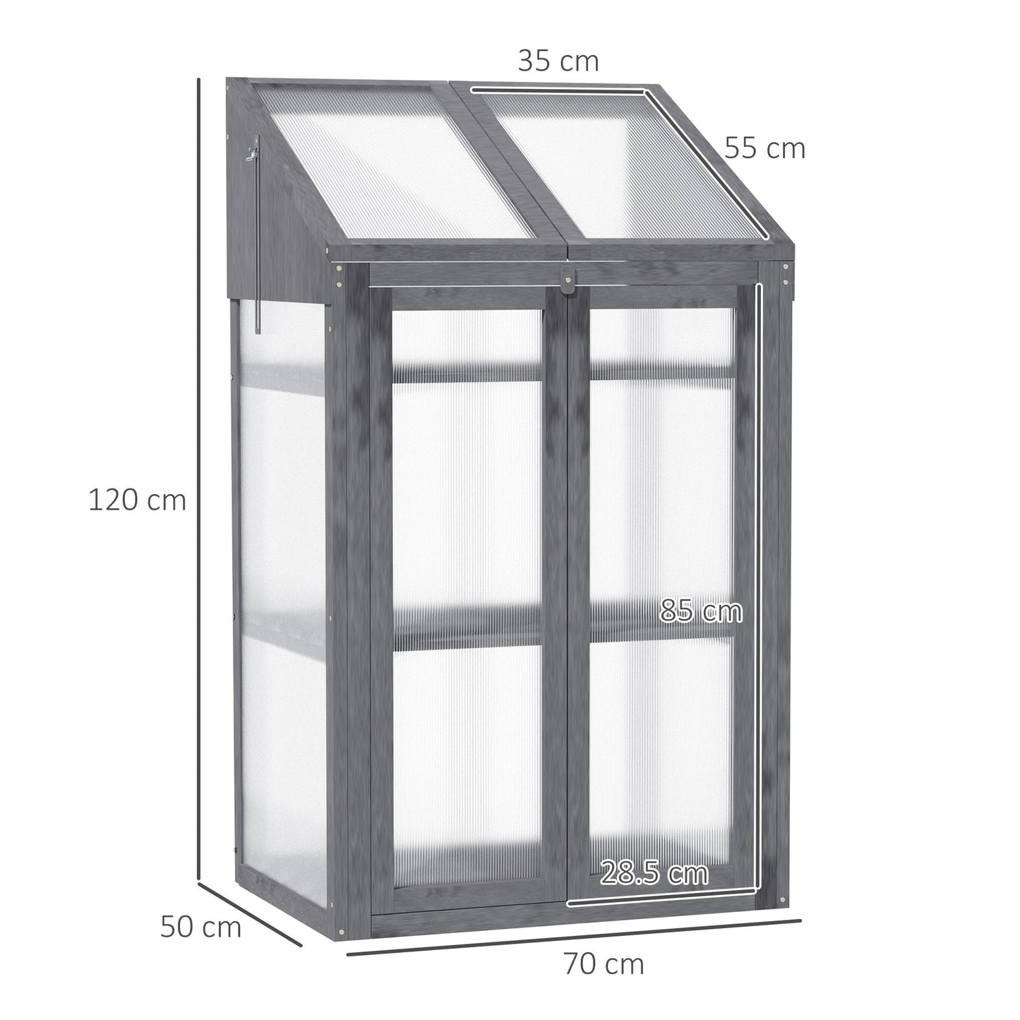 Wooden Cold Frame Polycarbonate Greenhouse with Openable Top Cover and Double Door