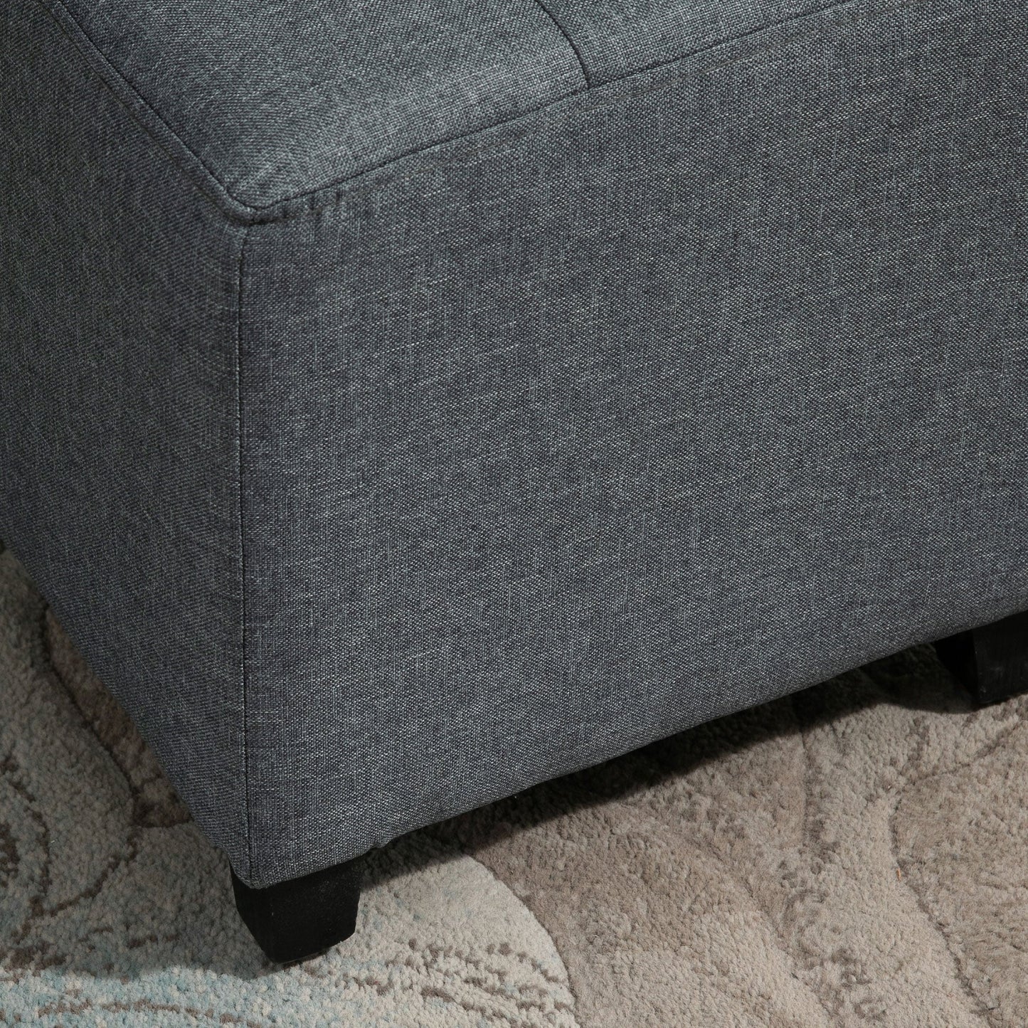 Linen-Look Square Ottoman Footstool w/ Button Tufts Wood Frame Padding Fabric Upholstered Stylish Home Furniture Footrest Side Table Grey