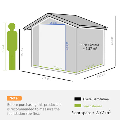 Galvanised 7 x 4' Double Door Apex Garden Shed Lockable Steel Brown by Steadfast